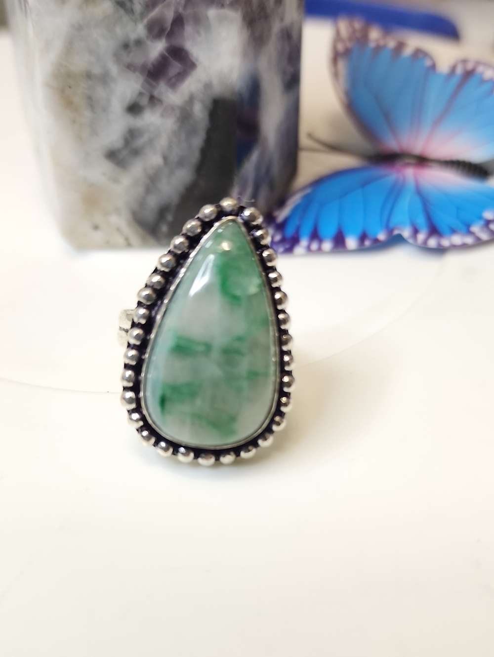 Green Teardrop Gemstone Ring -